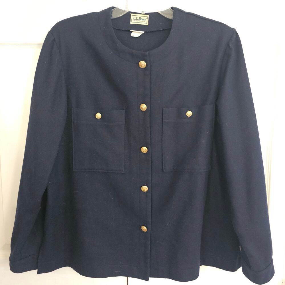 Vintage L.L. Bean 100% Wool‎ Navy Blazer 18 1990s Nautical Classic Preppy Jacket